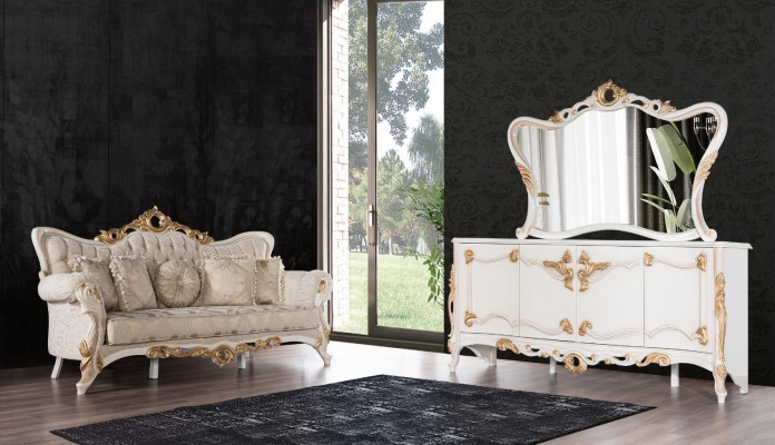 Esstisch Garnitur Gruppe Esszimmer Tisch Stuhl Set Anrichte Spiegel 6tlg