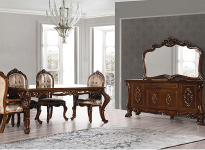 Exklusiver klassischer Esszimmergarnitur mit Büfett und Spiegel