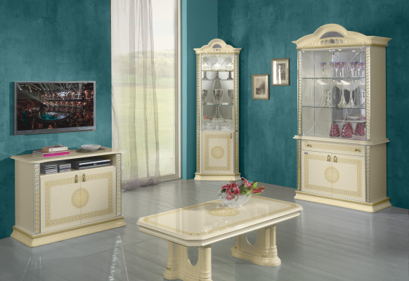 Wohnzimmer Set Garnitur 4tlg. Gruppe Kommode Vitrine 2x Couchtisch Barock Rokoko