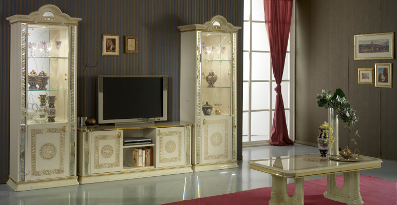 Wohnzimmer Set Garnitur 4tlg. Gruppe Kommode Vitrine 2x Couchtisch Barock Rokoko