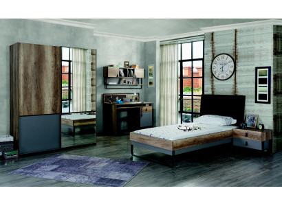 Modernes Jugendzimmer Set Bett Nachttisch Tisch Schlafzimmer Wandregal 6tlg.