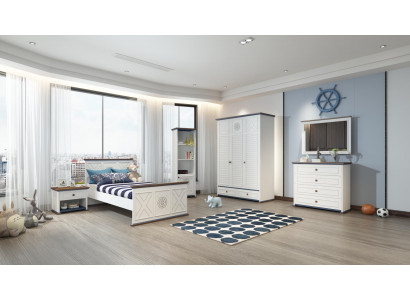 Jugendzimmer Komplett Einzelbett Kleiderschrank Kommode mit Spiegel Design 6tlg