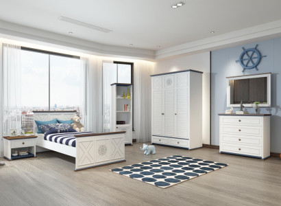 Jugendzimmer Komplett Einzelbett Kleiderschrank Kommode mit Spiegel Design 6tlg