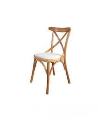 Ein Holzstuhl mit einem weichen Sitz und einem runden Rücken für Ihr Esszimmer