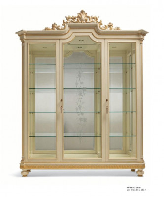Vitrine Schränke Vitrinen Holz Luxus Wohnzimmer Möbel Schrank Beige