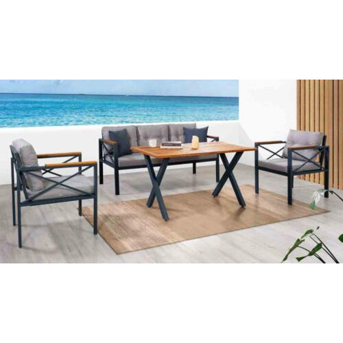 Moderne Graue Gartenmöbel Garnitur Sessel Hocker Tisch Veranda 4tlg. Set