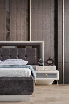 Schlafzimmer Set Design Modern Luxus Möbel Bett 2x Nachttische 4tlg.