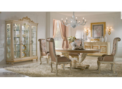 Luxus Essgruppe Esszimmer Esstisch Stuhl Vitrine Kommode Set 7tlg Beige