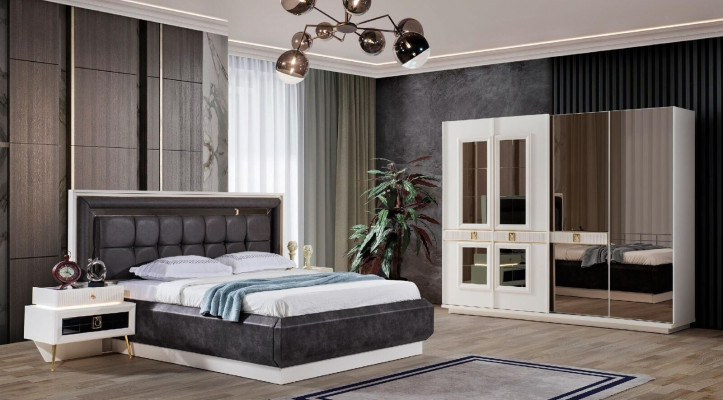 Schlafzimmer Modern Holz Textil Betten Bett Polsterbett Luxus Doppel 