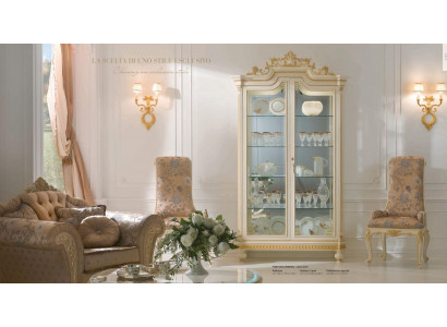 Vitrine Schränke Vitrinen Holz Luxus Wohnzimmer Möbel Beige Schrank