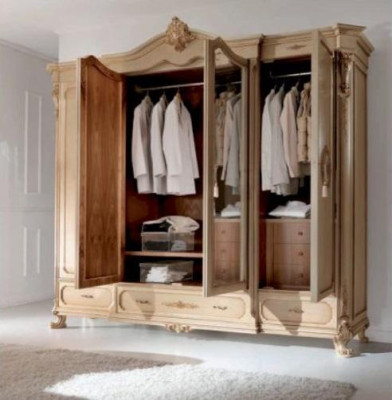 Kleiderschrank Schränke Kleider Beige Schlafzimmer Holz Möbel Schrank