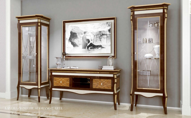 Garnitur Wohnzimmer TV Ständer Braun RTV Lowboard Vitrine Set 3tlg