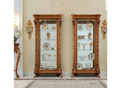 Vitrine Schränke Vitrinen Holz Luxus Wohnzimmer Möbel Gold Schrank