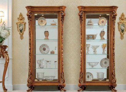 Vitrine Schränke Vitrinen Holz Luxus Wohnzimmer Möbel Gold Schrank