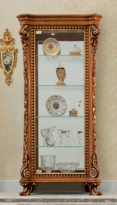 Vitrine Schränke Vitrinen Holz Luxus Wohnzimmer Möbel Gold Schrank