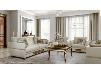 Dreisitzer Sofa 3 Sitzer Sofas Luxus Wohnzimmer Polyester Weiß Stoff