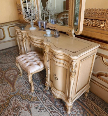 Luxus Schminktisch Spiegel Frisiertisch Beige Schlafzimmer Set