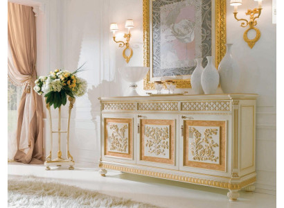 Anrichte Möbel Schrank Beige Holz Esszimmer Kommoden Barock