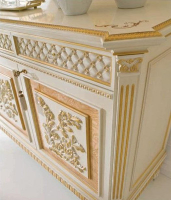 Anrichte Möbel Schrank Beige Holz Esszimmer Kommoden Barock