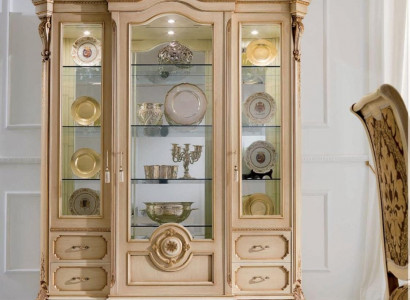 Vitrine Luxus Schränke Vitrinen Holz Wohnzimmer Möbel Beige Barock