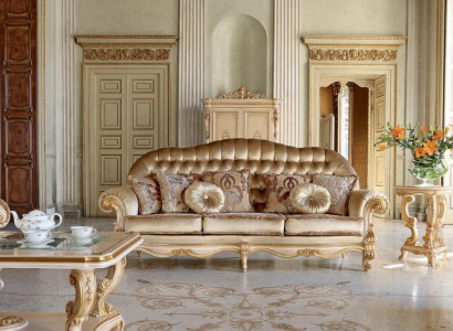 Chesterfield Dreisitzer Sofa 3 Sitzer Sofas Stoff Wohnzimmer Gold