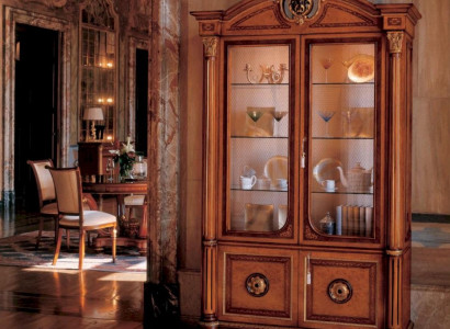 Vitrine Luxus Schränke Vitrinen Holz Wohnzimmer Möbel Schrank Braun Barock Stil