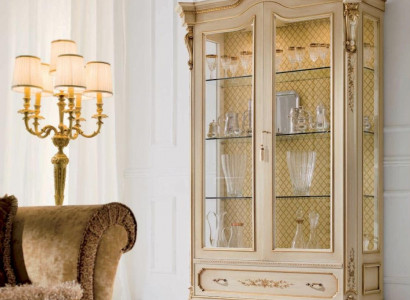 Vitrine Luxus Schränke Vitrinen Holz Wohnzimmer Schrank Beige Barock