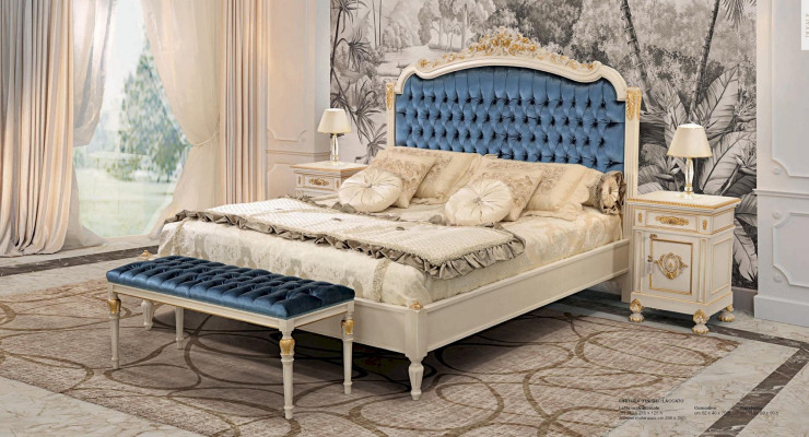 Chesterfield Bett Doppelbett Luxus Stoff Schlafzimmer Blau Betten 