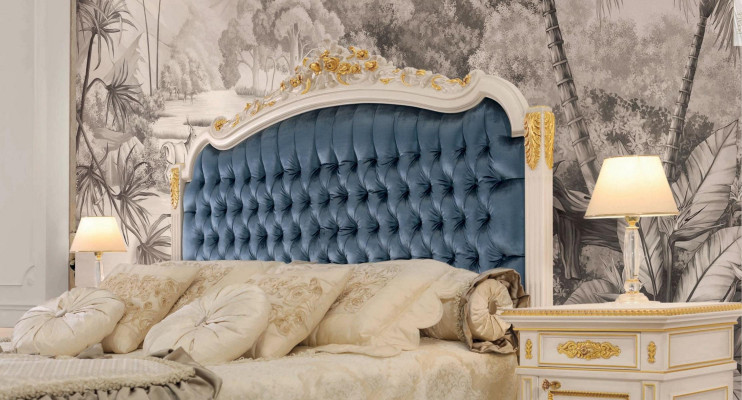 Chesterfield Bett Doppelbett Luxus Stoff Schlafzimmer Blau Betten 