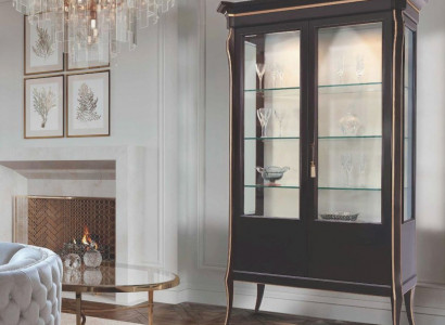 Vitrine Schränke Vitrinen Luxus Schrank Wohnzimmer Holz Schwarz Glas