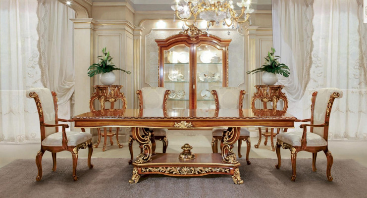 Essgruppe Essecke Esszimmer Esstisch Stuhl Garnitur Braun Barock Gold Set 5tlg 