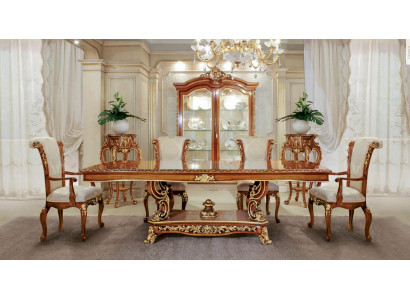 Essgruppe Essecke Esszimmer Esstisch Stuhl Garnitur Braun Barock Gold Set 5tlg 