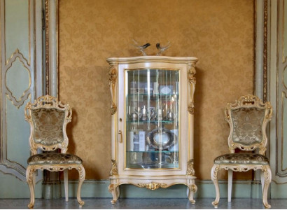 Vitrine Luxus Schränke Vitrinen Holz Wohnzimmer Möbel Schrank Beige