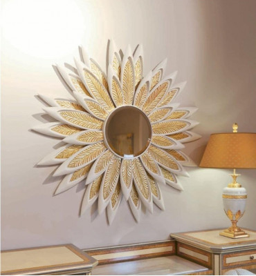 Blume Wandspiegel Spiegel Luxus Holz Gold Barock Schlafzimmer Beige