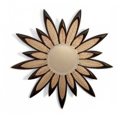 Wandspiegel Spiegel Blume Rund Luxus Schlafzimmer Holz Modern Schwarz