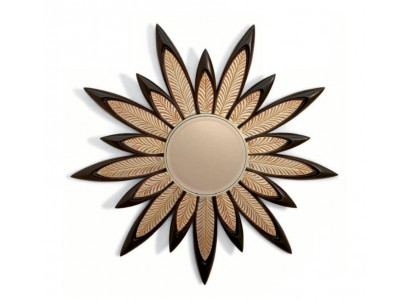 Wandspiegel Spiegel Blume Rund Luxus Schlafzimmer Holz Modern Schwarz
