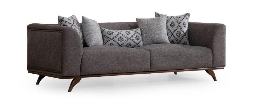 Graues Wohnzimmer Set Sofagarnitur 3+1 Sitzer 2x Holz Beistelltische