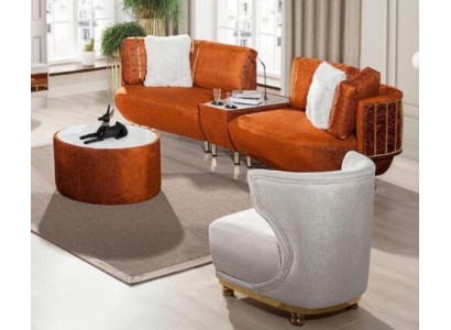 Oranges Wohnzimmer Tisch-Sofa Designer Sessel Luxuriöser Couchtisch Set