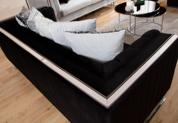 Weiß-Schwarze Couchgarnitur Wohnzimmer Sofas Dreisitzer Polster Sessel