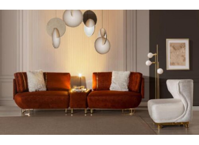 Oranges Sofa Mit einem Tisch Designer 3-Sitzer Wohnzimmer Luxus Möbel