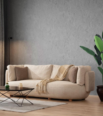 Hellbeiges Polstersofa Wohnzimmer Einrichtung Designer 3-Sitzer Couch
