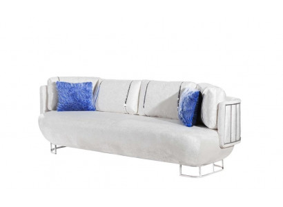 Designer Wohnzimmer Couch Weißer 3-Sitzer Edelstahl Sofas Holzgestell