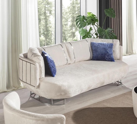 Designer Wohnzimmer Couch Weißer 3-Sitzer Edelstahl Sofas Holzgestell