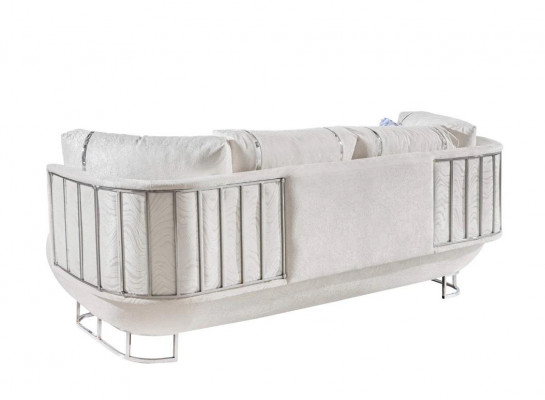 Designer Wohnzimmer Couch Weißer 3-Sitzer Edelstahl Sofas Holzgestell
