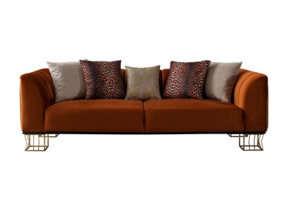 Wohnzimmer Sitzmöbel Oranger 3-Sitzer Luxuriöse Couch Metallfüße