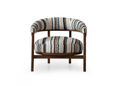 Designer Muster Sessel Wohnzimmer Einsitzer Armlehnen Holz Sitz Möbel