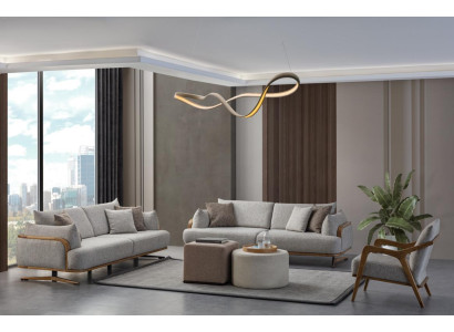 Möbel Wohnzimmer Helles Farbe Set 2x 3-Sitzer Sofas und Sessel 3tlg.