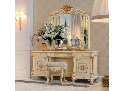 Barock Schminktisch Spiegel Konsole Tische Holz Beige Set Schlafzimmer
