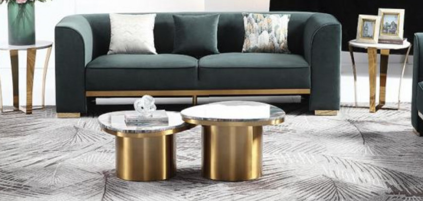 Rund Tisch Couch Marmor Runde Tische Beistell Edelstahl Doppel Set 2tlg Möbel