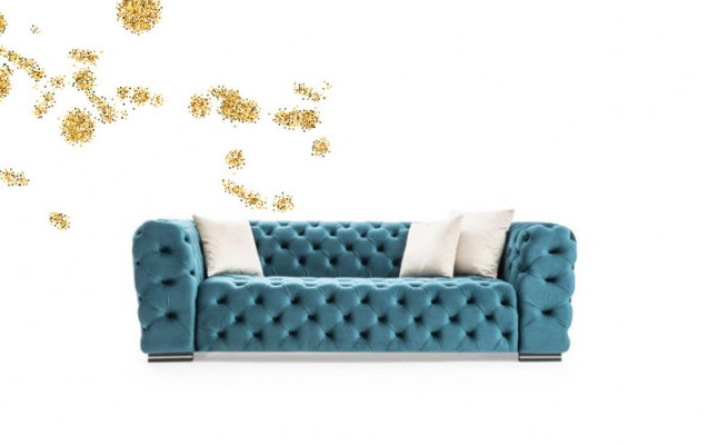 Chesterfield Sofa 4 Sitz Design Wohnzimmer Polster Holz Polster Luxus Blau